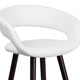 White |#| 29inch High Contemporary Cappuccino Wood Rounded Open Back Barstool in White Vinyl
