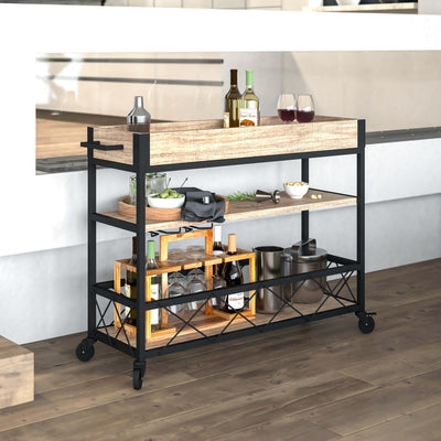 Buckhead Distressed Wood and Iron Kitchen Serving and Bar Cart with Wine Glass Holders