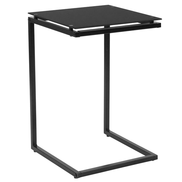 Black Glass End Table with Black Metal Frame - Occasional and Accent Tables