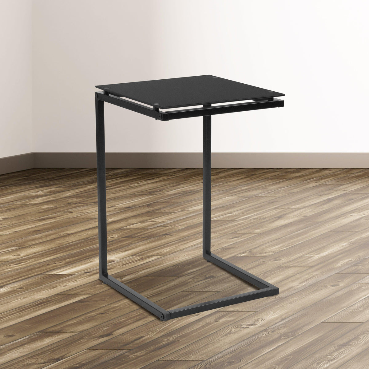 Black Glass End Table with Black Metal Frame - Occasional and Accent Tables