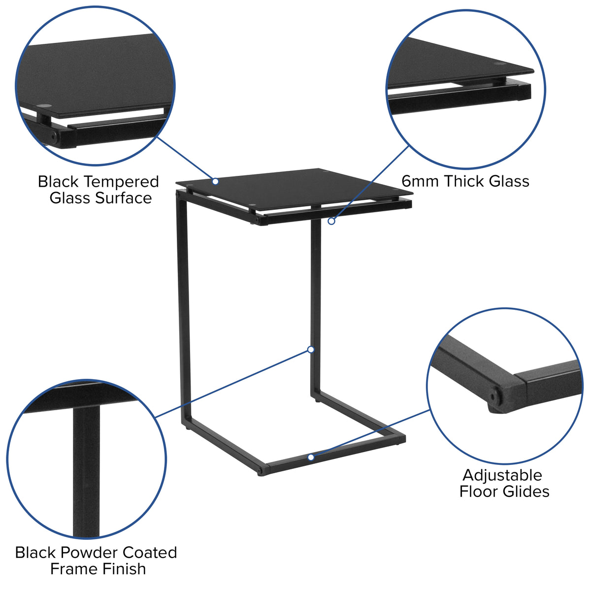 Black Glass End Table with Black Metal Frame - Occasional and Accent Tables