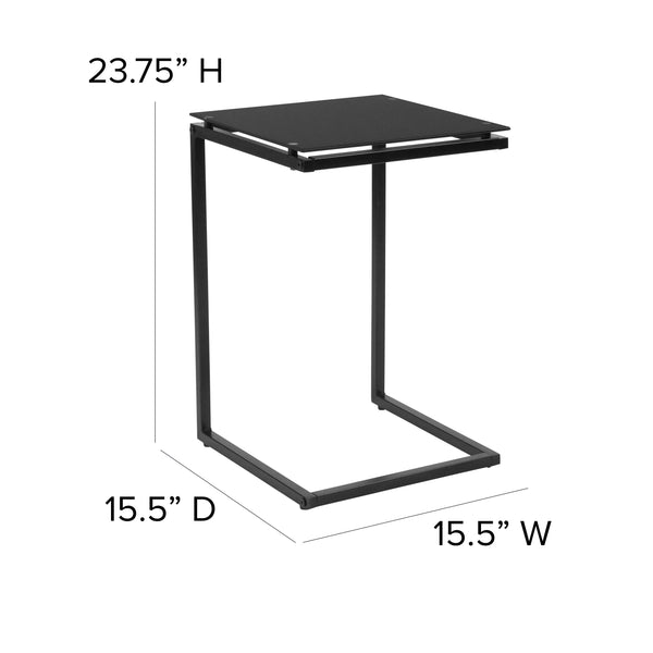 Black Glass End Table with Black Metal Frame - Occasional and Accent Tables