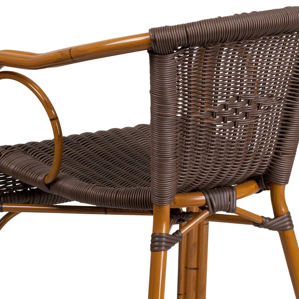 Dark Brown Rattan/Red Bamboo-Aluminum Frame |#| Dark Brown Rattan Restaurant Patio Chair with Red Bamboo-Aluminum Frame