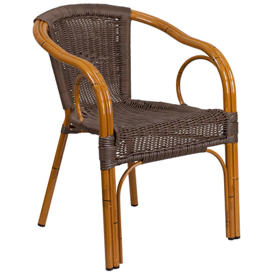 Rattan Restaurant Patio Chair with Bamboo-Aluminum Frame - View 1