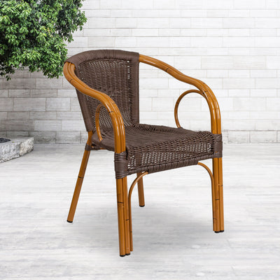 Rattan Restaurant Patio Chair with Bamboo-Aluminum Frame - View 2