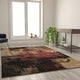 6' x 9' |#| Modern Round Abstract Design Area Rug in Warm Beige, Green, and Red - 6' x 9'