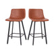 Cognac LeatherSoft |#| Set of 2 Commercial Armless Metal Counter Stools - Cognac LeatherSoft