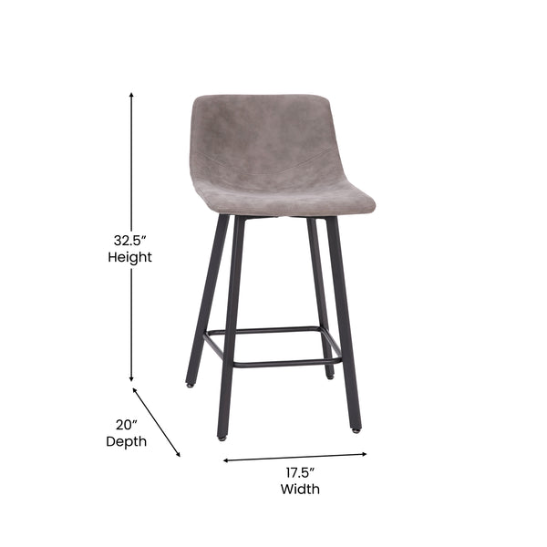 Gray LeatherSoft |#| Set of 2 Commercial Armless Metal Counter Stools - Gray LeatherSoft