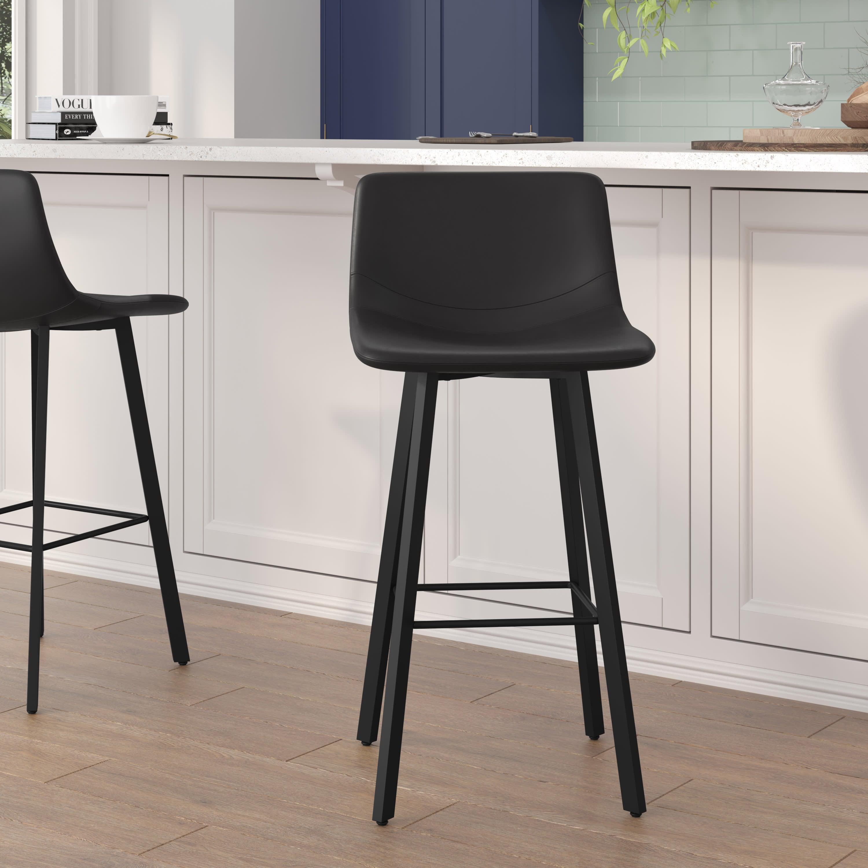 Caleb Modern Armless 30 Inch Bar Height Commercial Grade Barstools with  Footrests and Matte Iron Frames, Set of 2