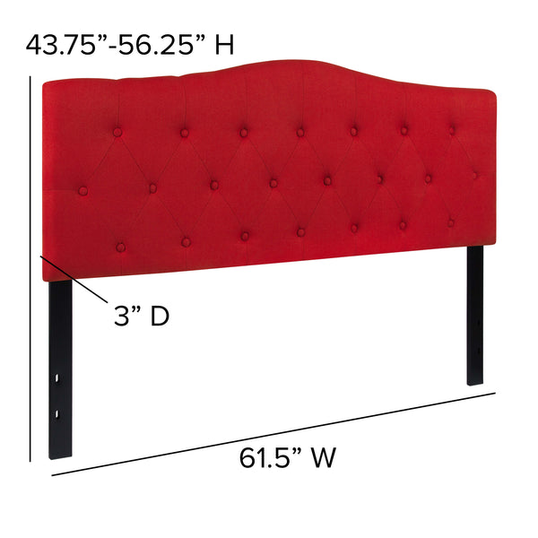 Red,Queen |#| Arched Button Tufted Upholstered Queen Size Headboard in Red Fabric