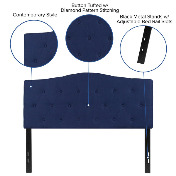 Navy,Full |#| Arched Button Tufted Upholstered Full Size Headboard in Navy Fabric