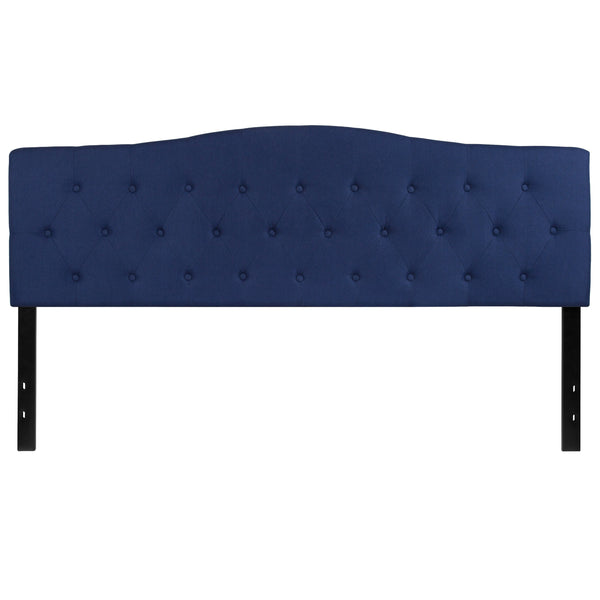 Navy,King |#| Arched Button Tufted Upholstered King Size Headboard in Navy Fabric