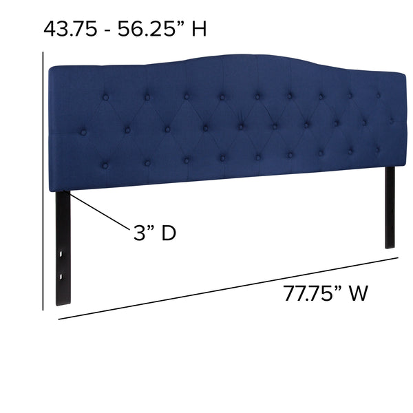 Navy,King |#| Arched Button Tufted Upholstered King Size Headboard in Navy Fabric
