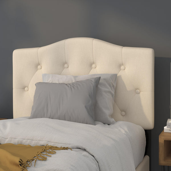 Beige,Twin |#| Arched Button Tufted Upholstered Twin Size Headboard in Beige Fabric