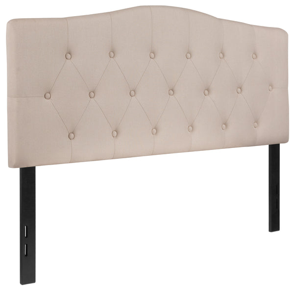 Beige,Full |#| Arched Button Tufted Upholstered Full Size Headboard in Beige Fabric