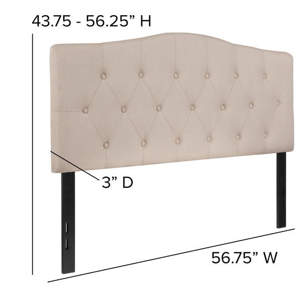 Beige,Full |#| Arched Button Tufted Upholstered Full Size Headboard in Beige Fabric