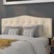 Beige,Queen |#| Arched Button Tufted Upholstered Queen Size Headboard in Beige Fabric
