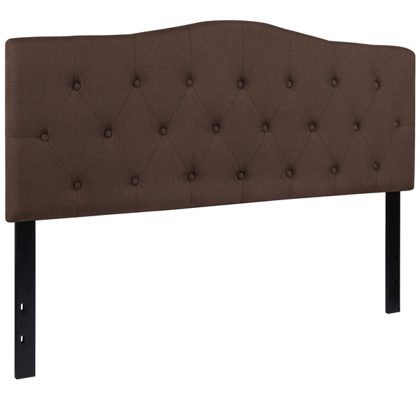 Dark Brown,Queen |#| Arched Button Tufted Upholstered Queen Size Headboard in Dark Brown Fabric