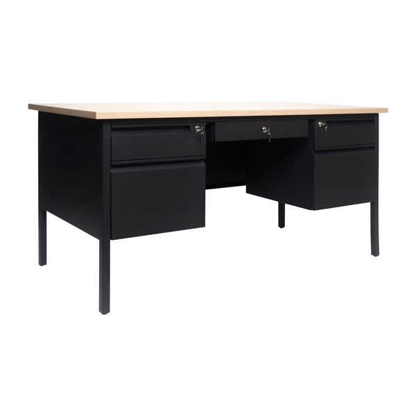 White Oak |#| Commercial Double Pedestal Desk with 5 Locking Drawers in White Oak-50x60