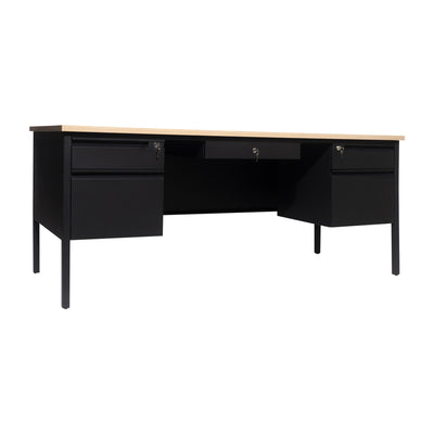 Cambridge Commercial Grade Double Pedestal Desk with Locking Drawers and Metal Frame