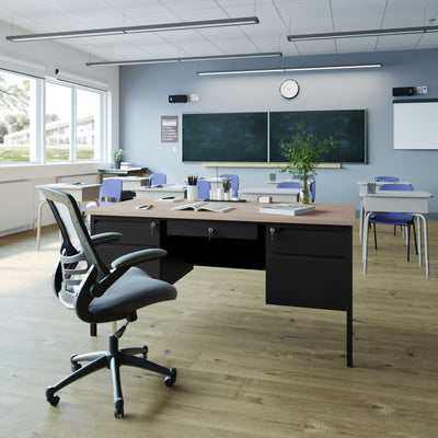 Cambridge Commercial Grade Double Pedestal Desk with Locking Drawers and Metal Frame - View 2