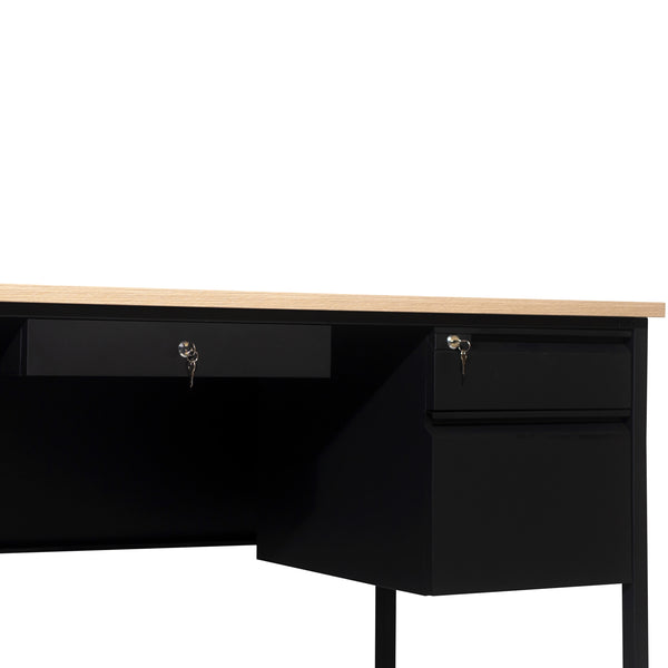White Oak |#| Commercial Double Pedestal Desk with 5 Locking Drawers in White Oak-50x70
