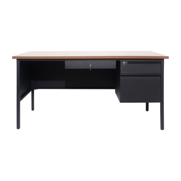 Walnut |#| Commercial Right Side Single Pedestal Desk-3 Locking Drawers in Walnut-30x60