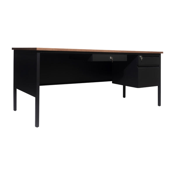 Walnut |#| Commercial Right Side Single Pedestal Desk-3 Locking Drawers in Walnut-30x70