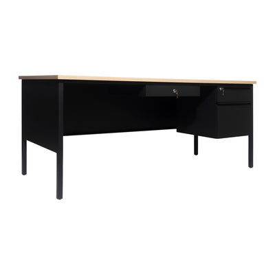 Cambridge Commercial Grade Single Pedestal Desk with Locking Drawers and Metal Frame
