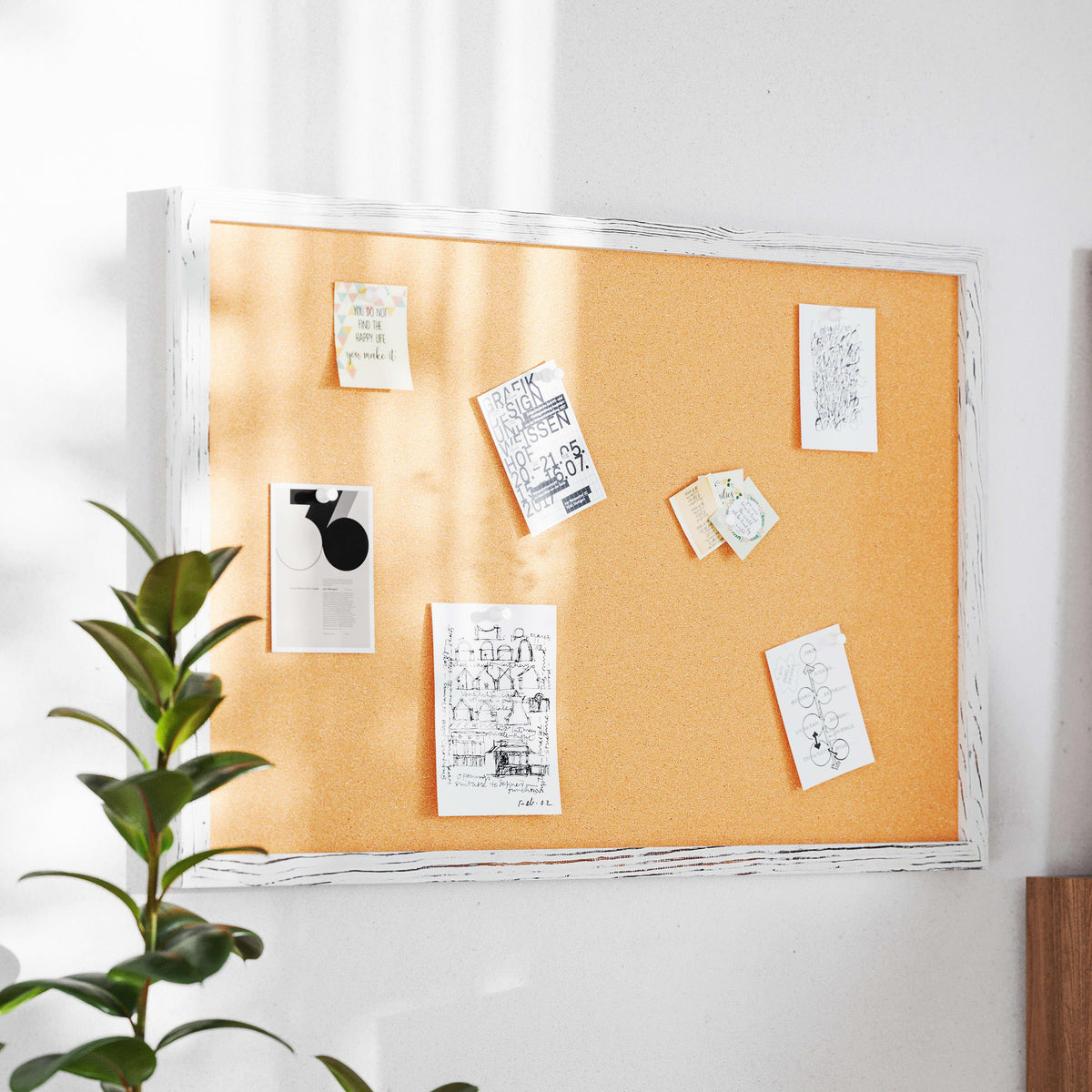 White Washed,24inchW x 36inchH |#| Commercial 24x36 Wall Mount Cork Board with Wooden Push Pins - Whitewashed