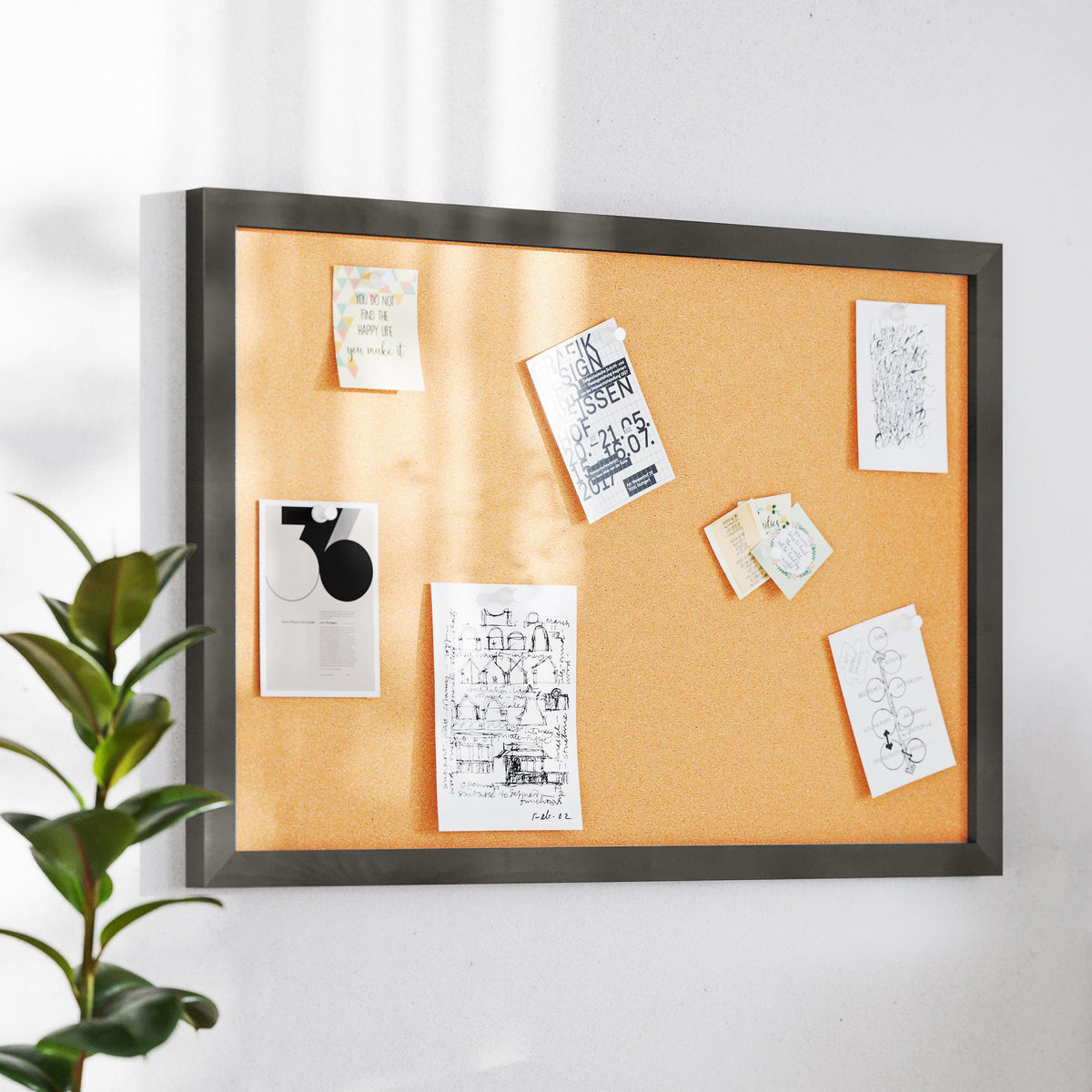 Black,20inchW x 30inchH |#| Commercial 20x30 Wall Mount Cork Board with Wooden Push Pins - Black