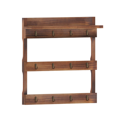 Campbell Wooden Wall Mount Mug Rack Organizer with Upper Storage Shelf and Metal Hanging Hooks with No Assembly Required - View 1