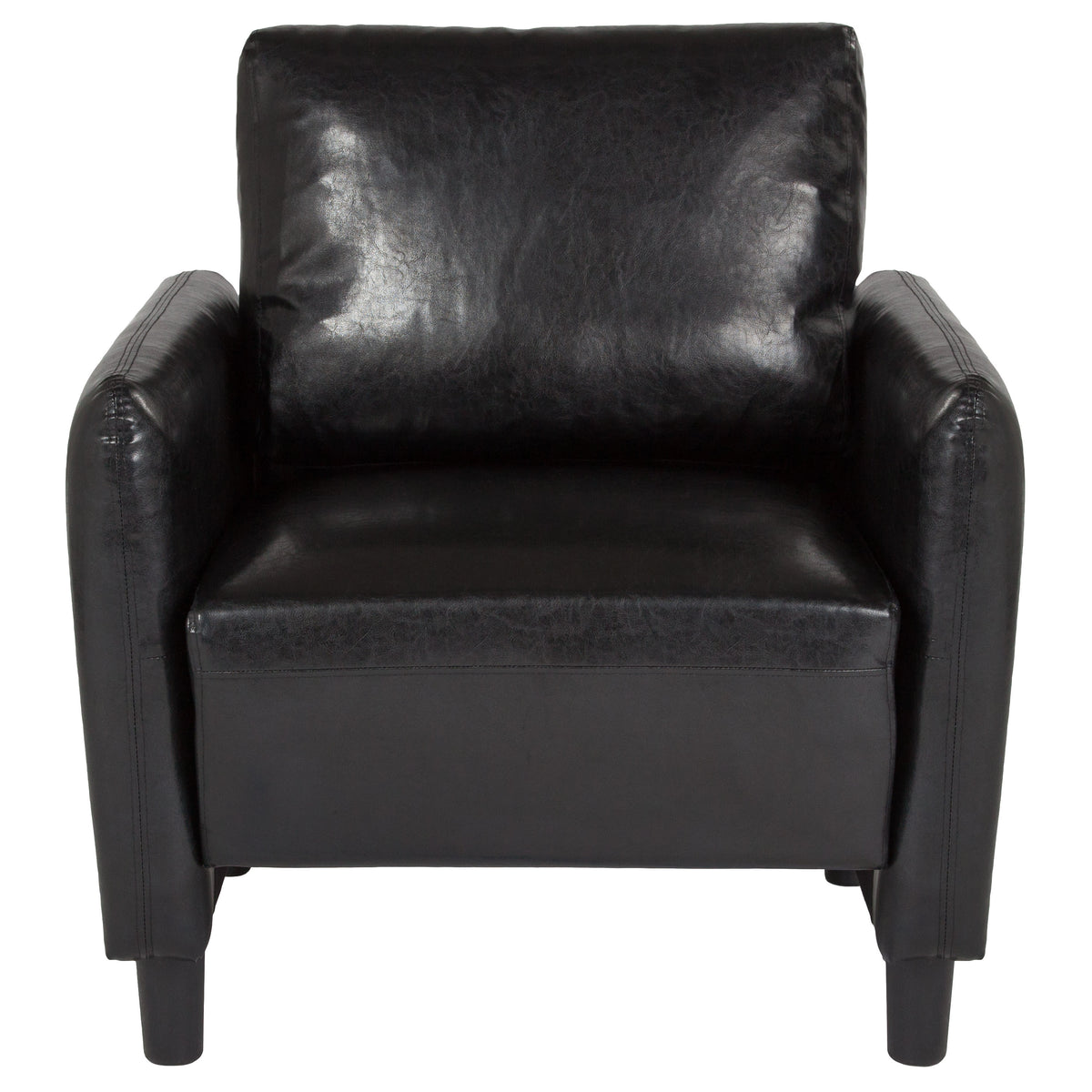 Black LeatherSoft |#| Living Room Chair w/Extended Side Panels &Rounded Arms in Black LeatherSoft