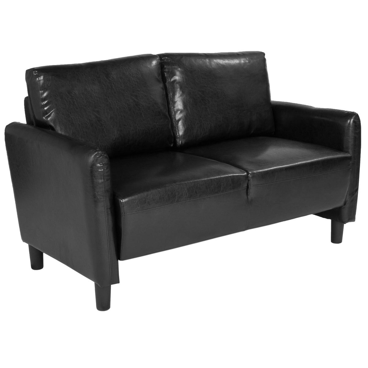 Black LeatherSoft |#| Living Room Loveseat w/Extended Side Panels &Rounded Arms in Black LeatherSoft
