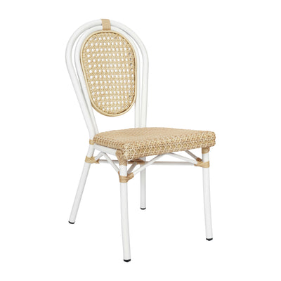 Cannes Indoor/Outdoor Commercial Thonet French Bistro Stacking Chair, PE Cane Rattan and Aluminum Frame