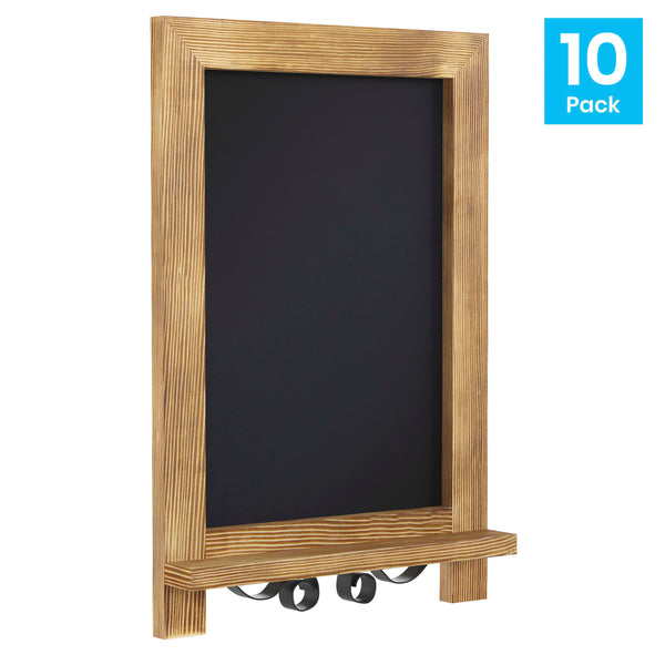 Torched Brown,9.5"W x 1.88"D x 14"H |#| 10 Pack 9.5" x 14" Tabletop or Wall Mount Magnetic Chalkboards - Torched Wood