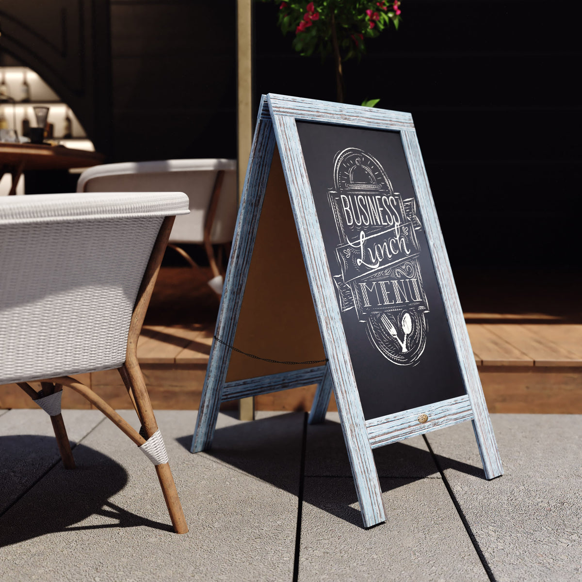 Rustic Blue,40inchH x 20inchW |#| Indoor/Outdoor 40x20 Freestanding Blue Wood A-Frame Magnetic Chalkboard