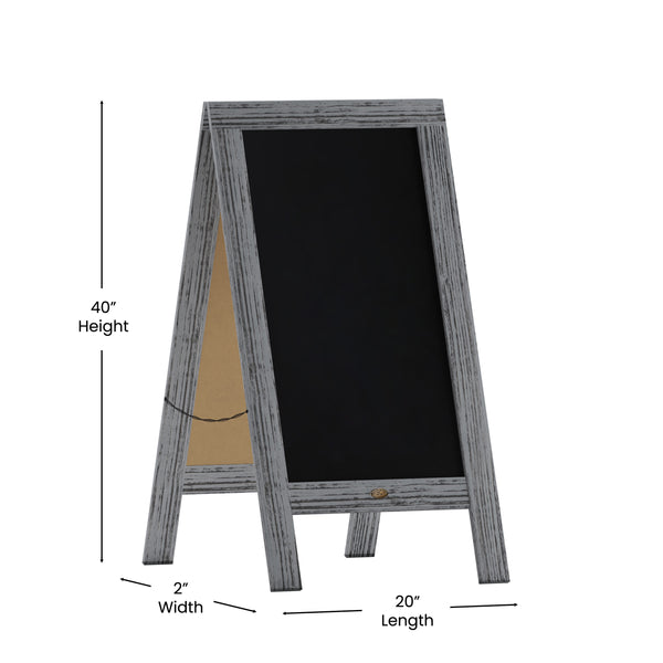 Graywash,40inchH x 20inchW |#| Indoor/Outdoor 40x20 Freestanding Graywash Wood A-Frame Magnetic Chalkboard