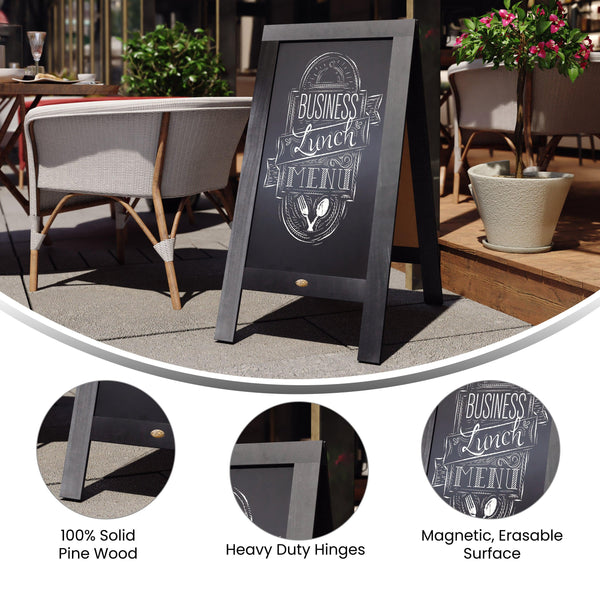 Black,40inchH x 20inchW |#| Indoor/Outdoor 40x20 Freestanding Black Wood A-Frame Magnetic Chalkboard