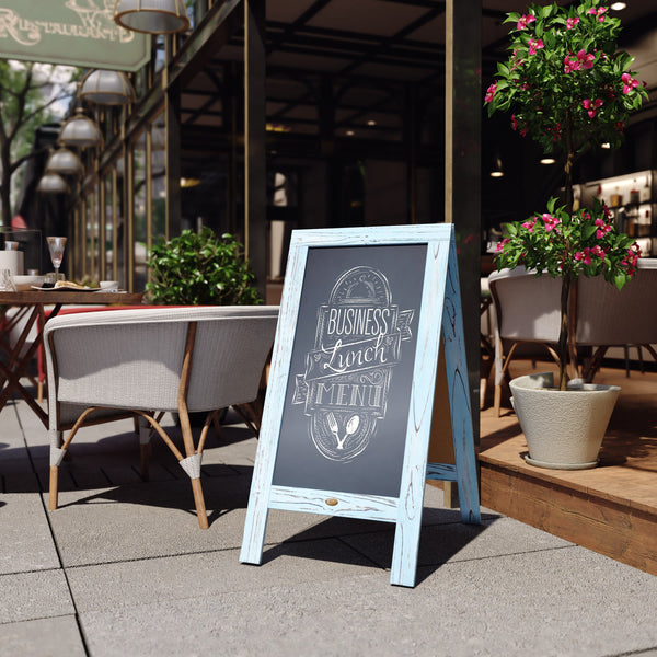 Robin Blue,40inchH x 20inchW |#| Indoor/Outdoor 40x20 Freestanding Robin Blue Wood A-Frame Magnetic Chalkboard