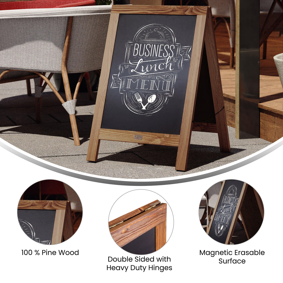 Torched Brown,30inchH x 20inchW |#| Indoor/Outdoor 30x20 Freestanding Torched Brown Wood A-Frame Magnetic Chalkboard