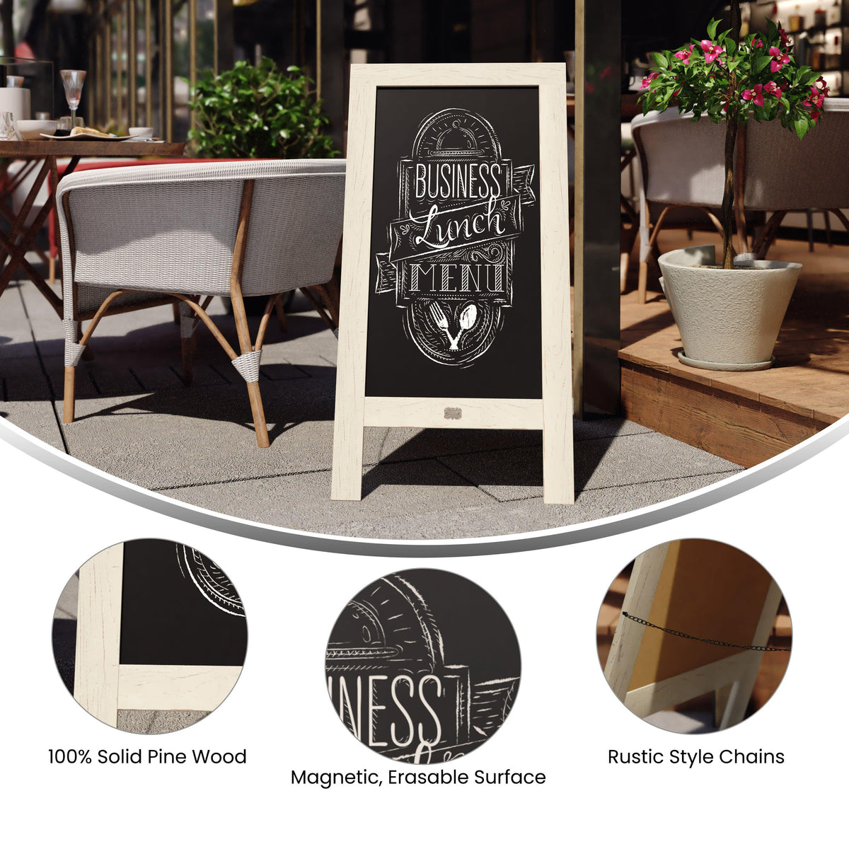 Solid White,40inchH x 20inchW |#| Indoor/Outdoor 40x20 Freestanding White Wood A-Frame Magnetic Chalkboard