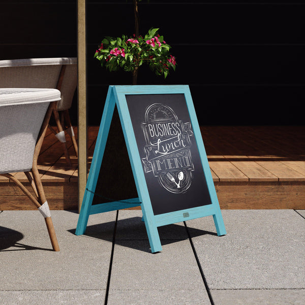 Robin Blue,30inchH x 20inchW |#| Indoor/Outdoor 30x20 Freestanding Robin Blue Wood A-Frame Magnetic Chalkboard