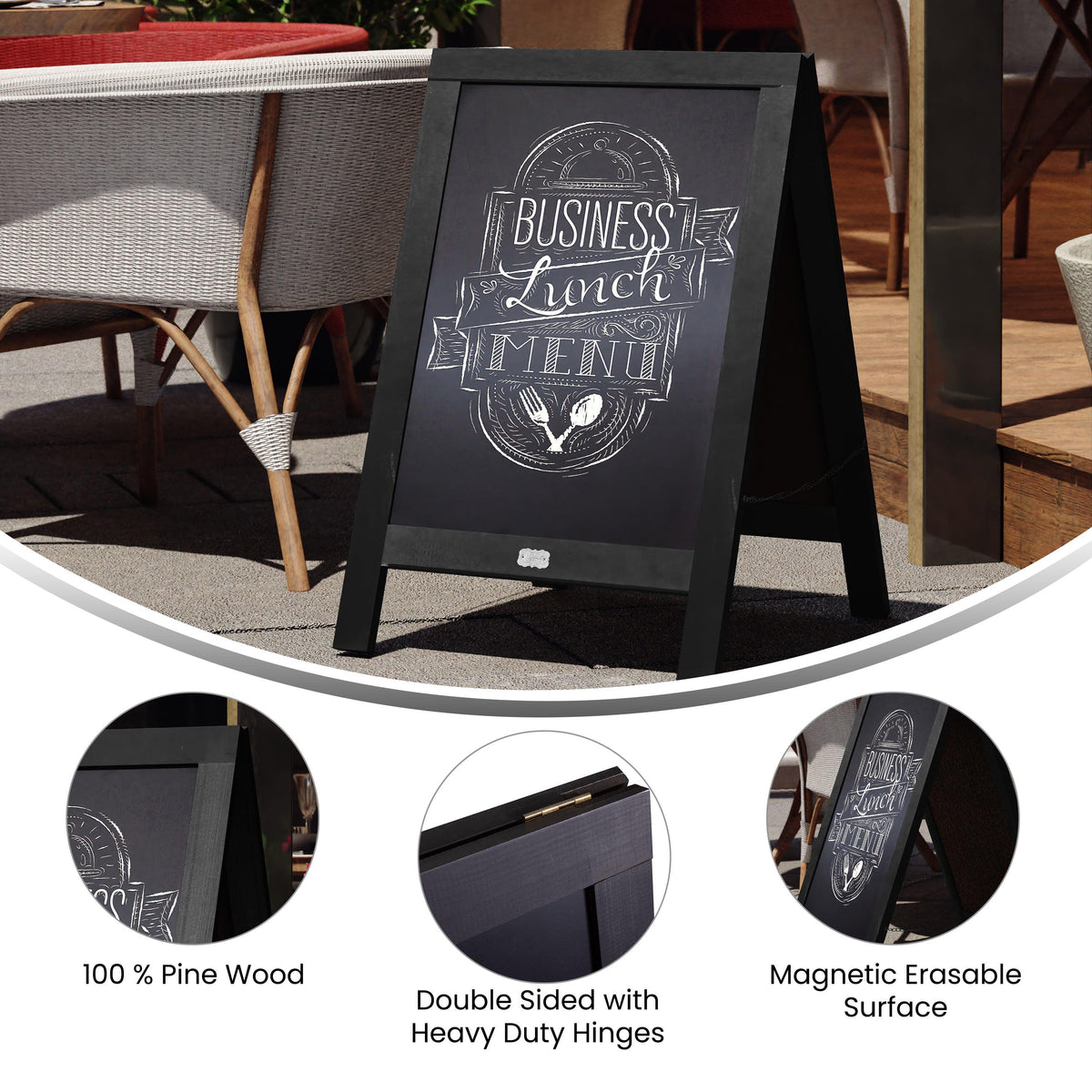 Black,30inchH x 20inchW |#| Indoor/Outdoor 30x20 Freestanding Black Wood A-Frame Magnetic Chalkboard