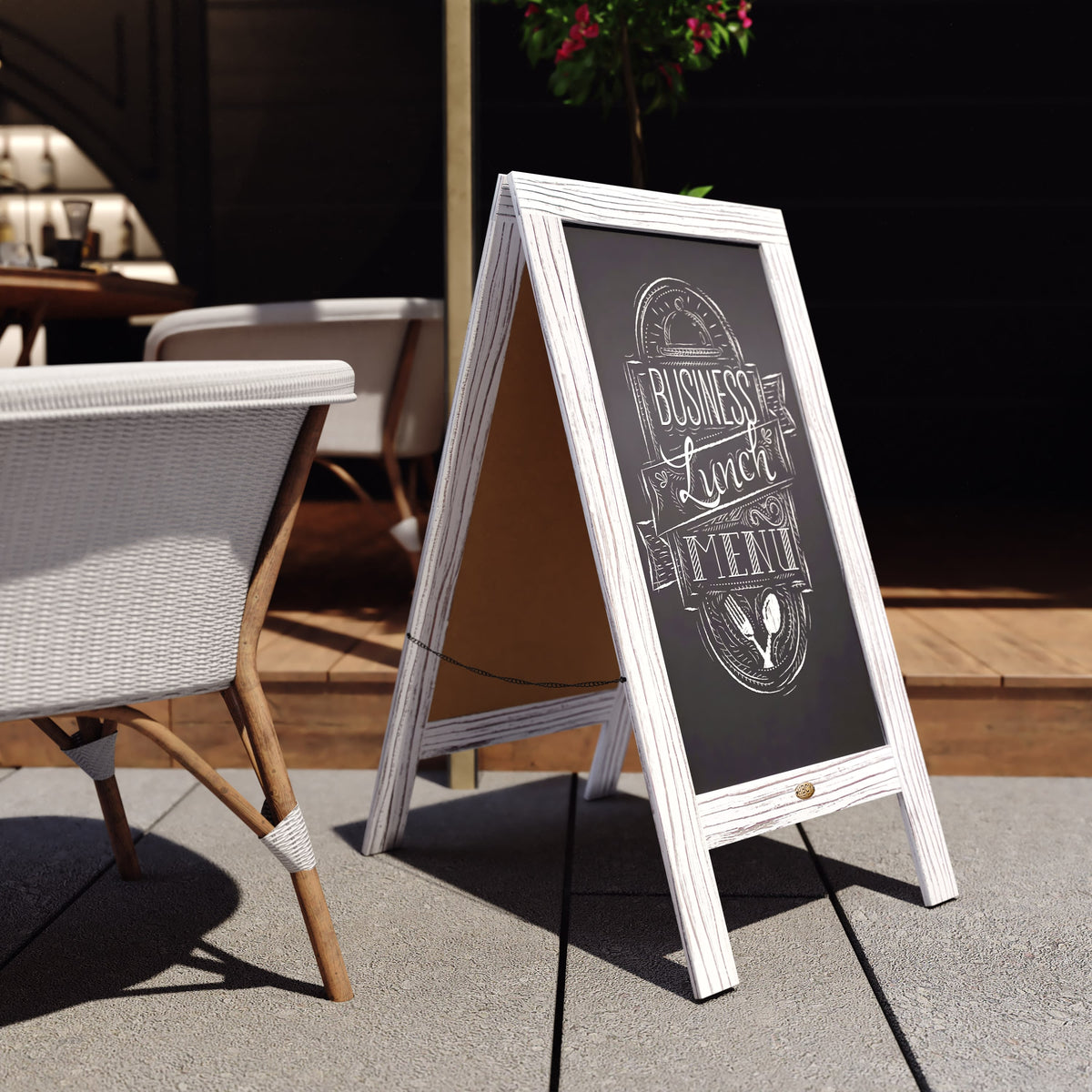 White Wash,40inchH x 20inchW |#| Indoor/Outdoor 40x20 Freestanding Whitewashed Wood A-Frame Magnetic Chalkboard