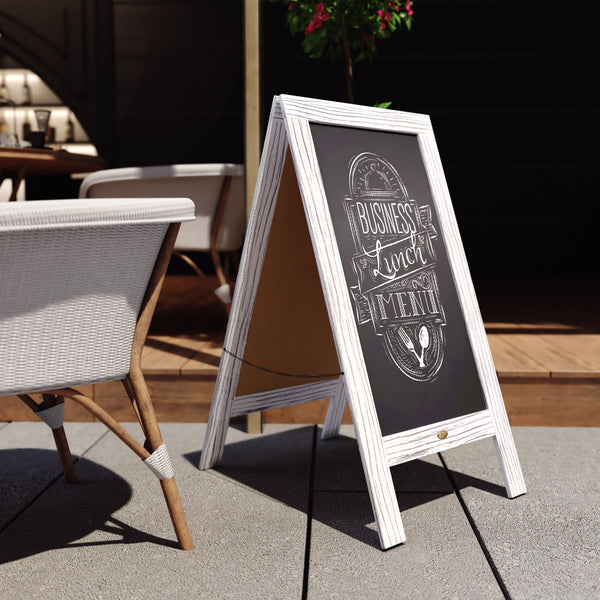 White Wash,40inchH x 20inchW |#| Indoor/Outdoor 40x20 Freestanding Whitewashed Wood A-Frame Magnetic Chalkboard