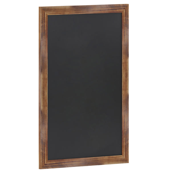 Torched Brown,24inchW x 0.75inchD x 36inchH |#| 24inch x 36inch Wall Mounted Magnetic Chalkboard with Wooden Frame - Torched Wood