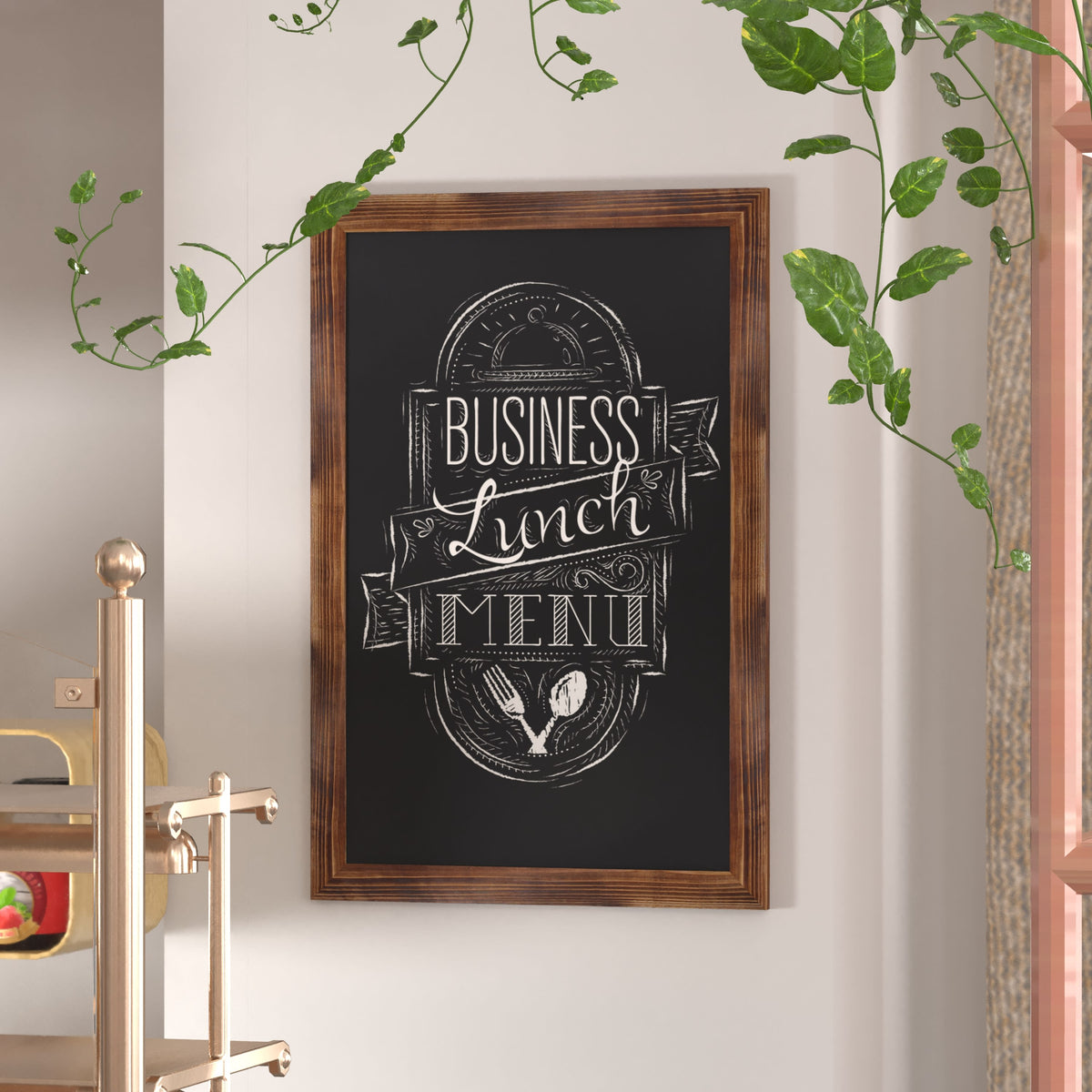 Torched Brown,24inchW x 0.75inchD x 36inchH |#| 24inch x 36inch Wall Mounted Magnetic Chalkboard with Wooden Frame - Torched Wood