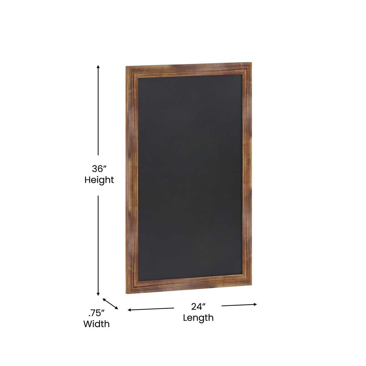 Torched Brown,24inchW x 0.75inchD x 36inchH |#| 24inch x 36inch Wall Mounted Magnetic Chalkboard with Wooden Frame - Torched Wood