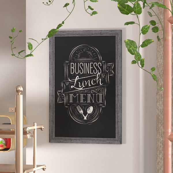 Grey,24inchW x 0.75inchD x 36inchH |#| 24inch x 36inch Wall Mounted Magnetic Chalkboard with Wooden Frame - Rustic Gray